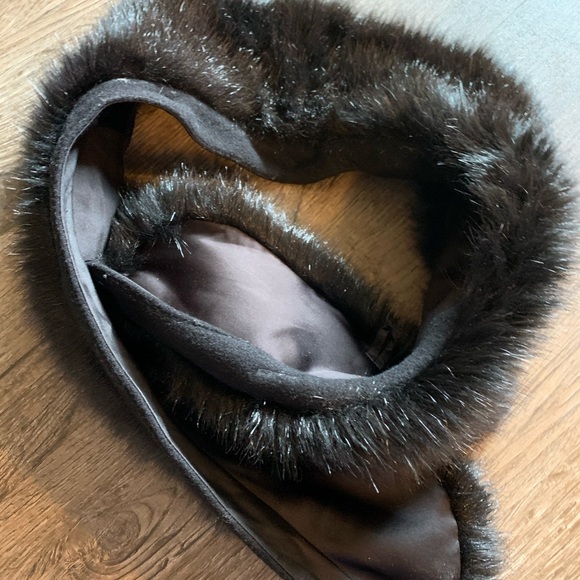 Club Monaco black  wool fur wraps around coat - Picture 11 of 15